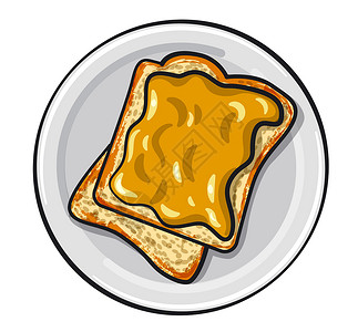 奶香花生花生酱三明治盘子午餐棕色黄油小吃勺子食物坚果白色面包插画