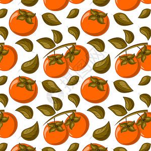 一碟柿子无缝矢量模式与柿子和 lea设计图片