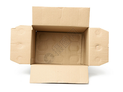 由白色背景上隔开的褐色面纸制成的空纸板矩形框货物送货工作室包装邮政贮存空白货运礼物纸盒背景图片