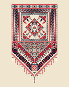 巴勒斯坦模式1风格国家边界艺术红色打印刺绣纺织品十字绣装饰背景图片