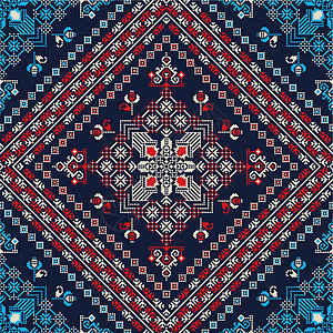 几何地毯罗马尼亚传统图案 3地毯文化国家戏服绣花几何装饰品民间织物框架插画