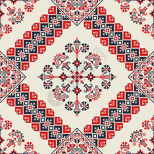 绣花图案罗马尼亚传统图案14几何边界风格织物装饰品艺术插图针织纺织品国家插画