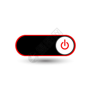 on带有红色和黑色按钮背景的 On Off 开关滑块式电源按钮The On 按钮被红色包围在带有阴影和白色背景的白色圆圈中设计图片