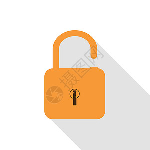 黄铜钥匙白色背景中带棕色钥匙孔的橙色锁插画