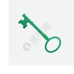 黄铜钥匙关键 - 白色背景中绿色的vitage插画