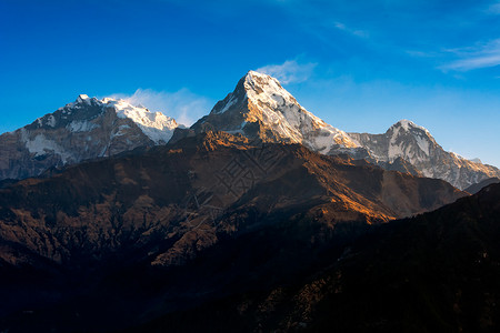拉吉Poon山是Gorepani村著名景点 以在尼泊尔Annapurna山脉上看到美丽的日出 在Nepal的Annapurna山脉上背景
