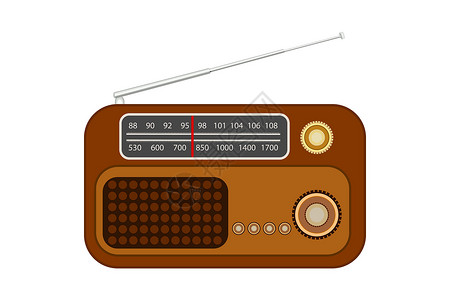 收音机天线白色背景上带有天线的旧收音机设计图片