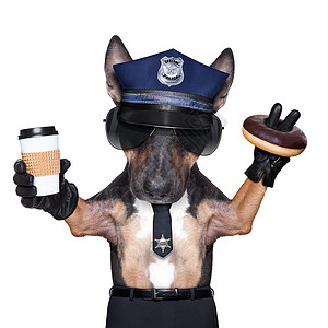 牵着警犬警察警犬安全警察犯罪帽子警告街道徽章侦探斗牛犬交通背景