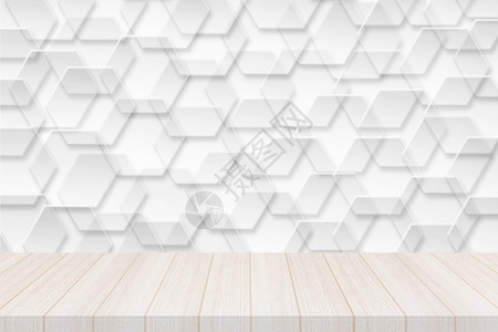带透明背景的六边形横幅的透视白木桌面高清图片