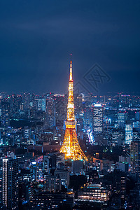 原宿网红素材东京塔和东京城市景色的空中观察 从罗蓬吉山在晚上摩天大楼吸引力天际办公室日落观光蓝色建筑学场景景观背景