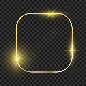 圆角矩形吊牌带圆角的矩形金色框架 金色魔方圣诞闪亮边框 矢量逼真的辉光板插画