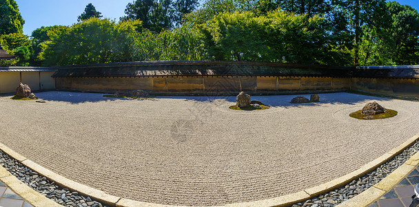 圣安寺在京都的风月之二岩花园寺庙佛教徒花园岩石旅馆碎石公园地标旅行石头背景