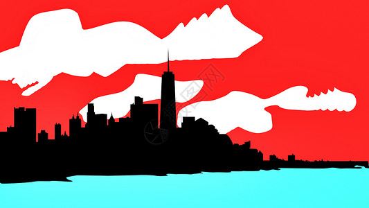 3d表示纽约城市绘画的图解 美国人纽约市建筑天空吸引力插图市中心建筑学黑色景观建筑物地标背景图片