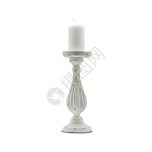 安息日古色古香的木制烛台在白色背景上木头金子桌子蜡烛古董房间金属艺术黄铜烛光背景