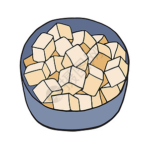 铁板日本豆腐手绘涂鸦麻婆豆腐 中国菜菜 菜单咖啡馆标签和包装的设计草图元素 白色背景上的矢量色彩丰富的插画插画