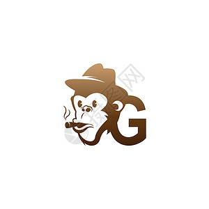 猴头蘑带有字母 G 模板设计的猴头图标标志插画