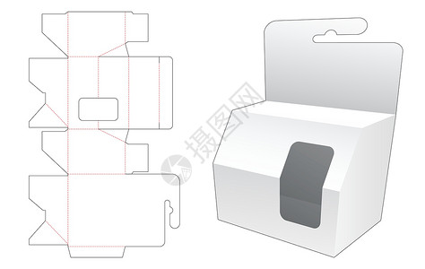 带窗口模切模板的悬挂式短倒角包装盒插画