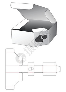 马口铁盒带 2 个心窗模切模板的角铁盒产品食物盒子推介会蓝图商业商品零售贮存礼物插画