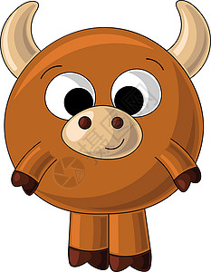 牛眼睛卡通风格中可爱绘制的棕色公牛插画