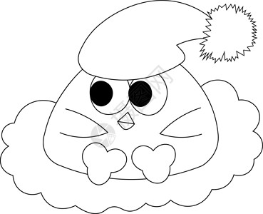 戴眼罩睡觉可爱的卡通小鸟宝宝 戴着黑色和白色的睡帽设计图片