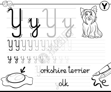 约克夏梗犬学习为孩子写字母 Y 练习册设计图片