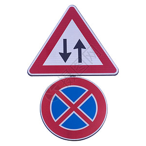 双向禁止停车禁止停车标志隔离在白色高清图片