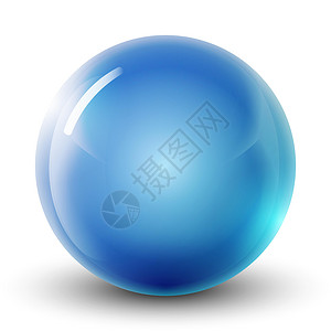 玻璃光蓝球或珍贵珍珠 光亮现实的球 3D抽象矢量插图在白色背景上突出显示 大金属泡沫带阴影设计图片