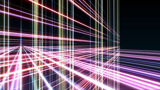 空间中的 3d 线霓虹立方体线条科学光谱网格活力艺术插图技术辉光房间背景图片