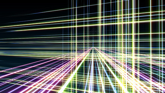 空间中的 3d 线霓虹立方体照明艺术网络活力技术房间反射隧道光谱游戏背景图片