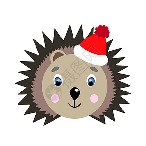 小野兔五颜六色的可爱矢量刺猬脸戴着冬天的帽子 白色背景上的一个对象 卡通平面插图 表情符号有趣的动物 尴尬的微笑情绪 模板图标 贴纸插画