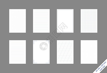 法本斯卡拉一组 A5 纸 具有不同的方格图案 窄线和宽线 圆点 带框架 床单的实际尺寸为 148 x 210 米插画