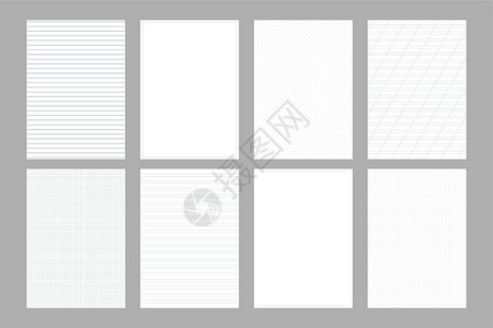 A4打印文档一组具有不同方格图案的 A4 纸 窄线和宽线 圆点 带框架 床单的实际尺寸为 210 x 297 米插画