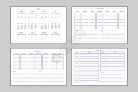 经典严谨风格的 2021 年日历和每日每周每月个人计划日记模板 商务笔记本的月历个人日程极简主义约束设计背景图片