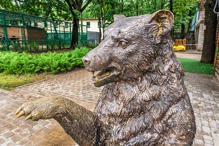 乌克兰费尔德曼生态公园的雕塑石头展览长凳灯笼旅游花园动物公园艺术生态园背景图片