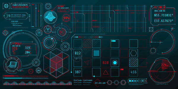 一套关于数据控制专题的细微元素信息展示监视器高科技界面显示器电脑图表造型科学背景图片