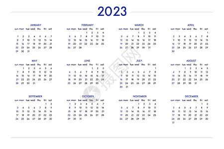 2023 年日历采用经典严格风格 挂表日历时间表笔记本和规划师的最小约束业务设计 星期从周日开始网格季节年度组织者计划商业季刊办背景图片