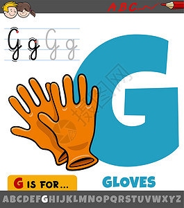 带卡通手套的字母表中的字母 G背景图片