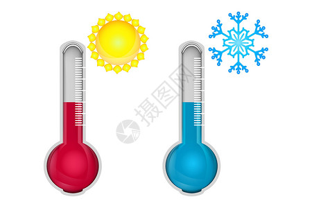 温度计低温在白色背景上隔离的冷热温度计 低温和高温标志插画