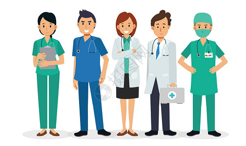 护士全身一套多样的医生卡通人物 医院医务人员团队理念 它制作图案矢量图插画