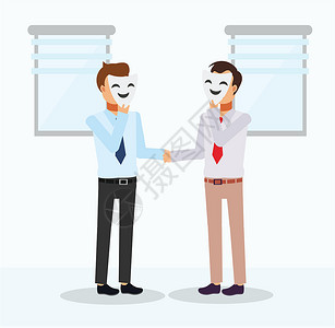 虚伪商务人士与隐藏在面具后面的合作伙伴握手 不真诚的商业概念卡通人物插图 vecto设计图片