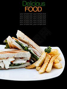 自助俱乐部三明治和沙拉食物牛扒蔬菜熟食火腿熏肉绿色野餐餐具火鸡背景图片