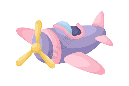 螺旋桨飞机白色背景上可爱的紫粉色飞机 儿童卡的卡通运输婴儿送礼会生日邀请屋内部 卡通风格的鲜艳的幼稚矢量插图插画