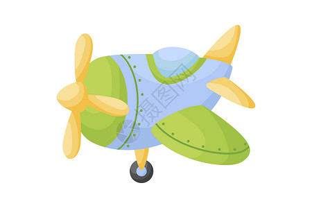 卡通螺旋桨飞机白色背景上的可爱蓝绿色飞机 儿童卡的卡通运输婴儿送礼会生日邀请屋内部 卡通风格的鲜艳的幼稚矢量插图插画