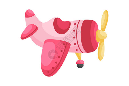 卡通螺旋桨飞机白色背景上可爱的粉红红色飞机 儿童卡的卡通运输婴儿送礼会生日邀请屋内部 卡通风格的鲜艳的幼稚矢量插图插画
