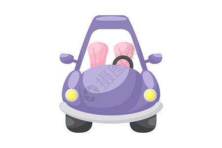汽车团购会白色背景上可爱的紫色汽车 儿童卡的卡通运输婴儿送礼会生日邀请屋内部 卡通风格的鲜艳的幼稚矢量插图插画