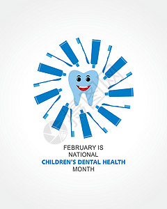 儿童口腔健康2月份全国儿童口腔卫生观察活动牙科牙刷关心预防海报孩子孩子们横幅国家设计图片