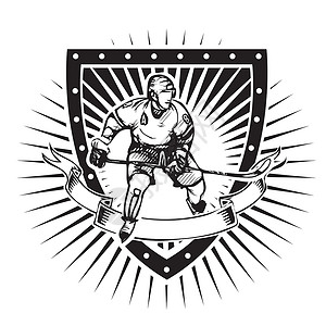 冰球比赛毛笔字冰球护盾设计图片