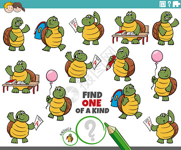 多种动物一种与卡通乌龟一起玩的儿童游戏设计图片