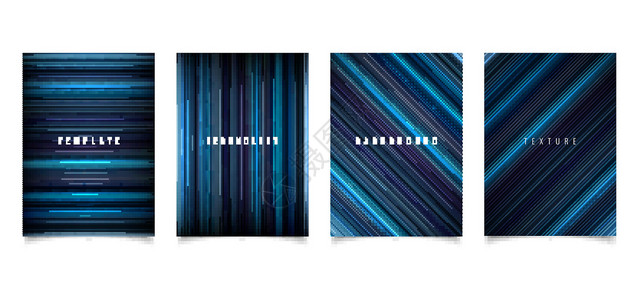 深色背景上的小册子模板抽象技术风格蓝色灯光线条纹理集背景图片