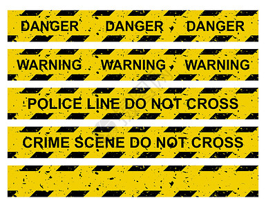 警告胶带警告磁带集 带有不同文本的黄色警告丝带集合不要越过警察线犯罪现场危险警告和空白 在白色上孤立的矢量犯罪边界插画